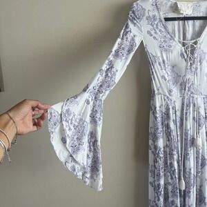 TJD Jetset Diaries Infinity Maxi Dress‎ Paisley Lace Up Bell Sleeve Size XS